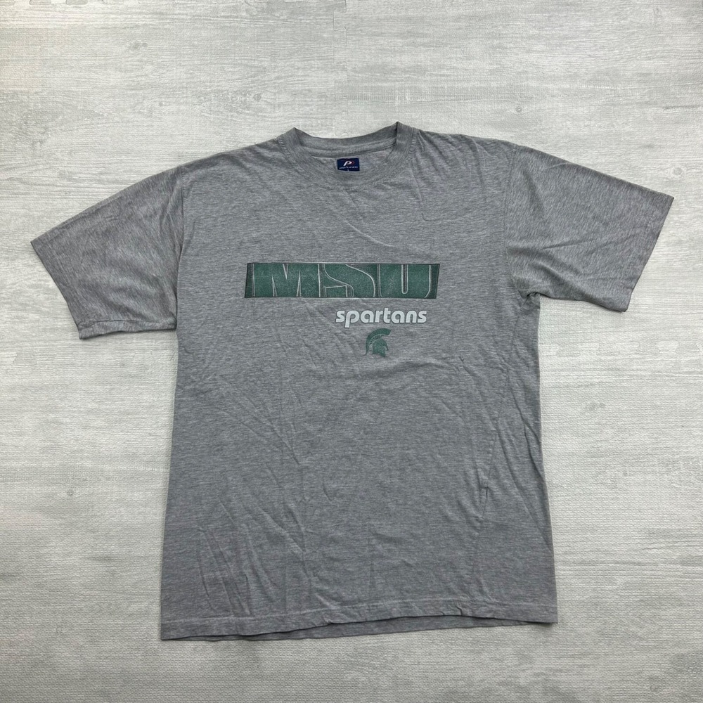 Vintage 90s Michigan State Spartans Shirt Size Large Gray MSU University College
